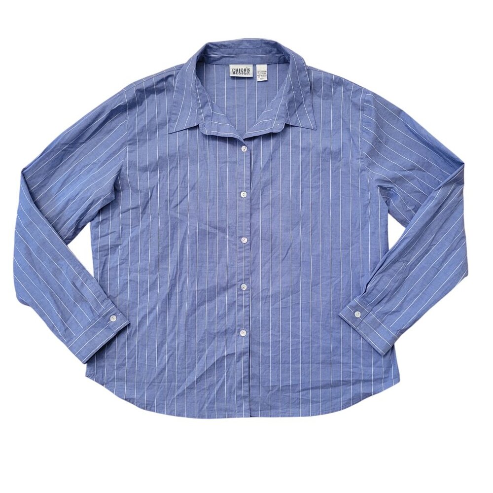 Chicos Design‎ 3 Blue Striped Button Up Long Sleeve Collared Shirt XL 16 18